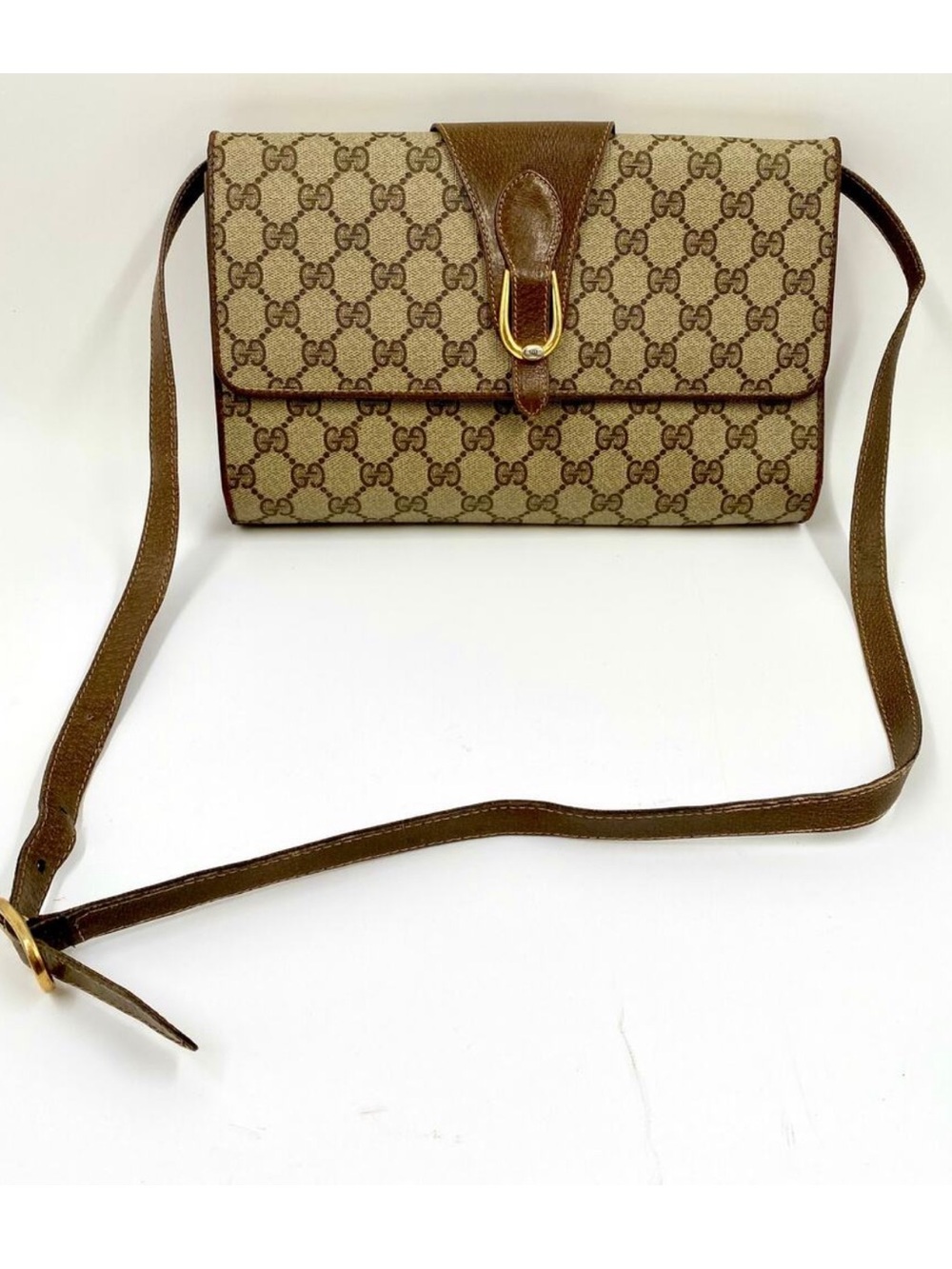 Gucci Crossbody Bag Clutch Vintage Monogram Brown GG Web Canvas Shoulder 2-way